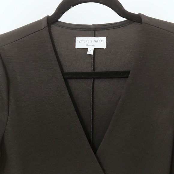 Texture & Thread Madewell Solid Black V-neck Faux Wrap Long Sleeve Dress M - Picture 4 of 9